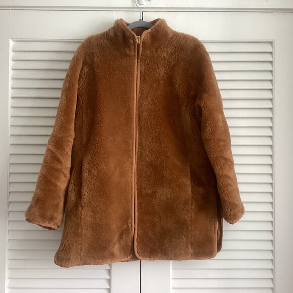 J. Crew Plush Teddy Bear Coat J9064 Camel Brown size Medium Soft Plush Faux Fur - Picture 2 of 12